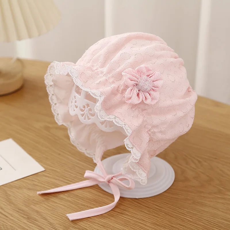 Baby accessory, white lace ruffle bonnet hat, ideal for summer outfits