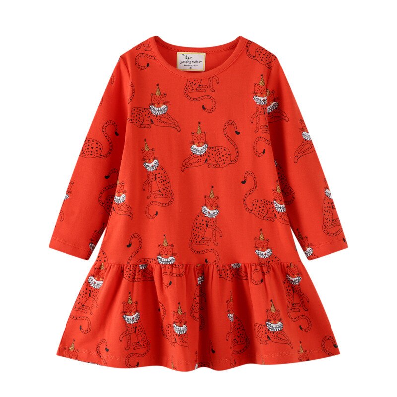 Breathable cotton girls' dress, long sleeve with a cute horse print. Ideal for casual wear.