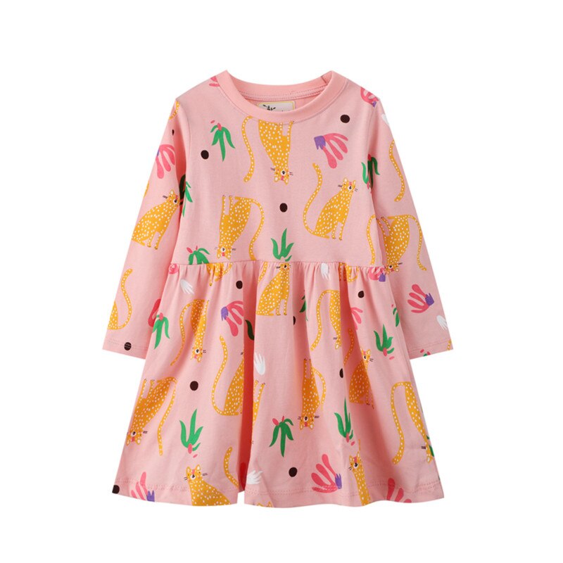 Fall-ready girls' long sleeve cotton dress, featuring an adorable horse print. Great for toddler fashion.