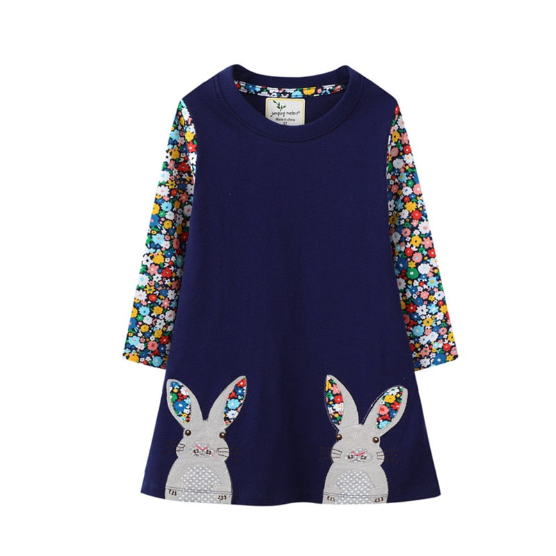 Toddler girls' knee-length long sleeve cotton dress, featuring an adorable horse animal print. Casual.