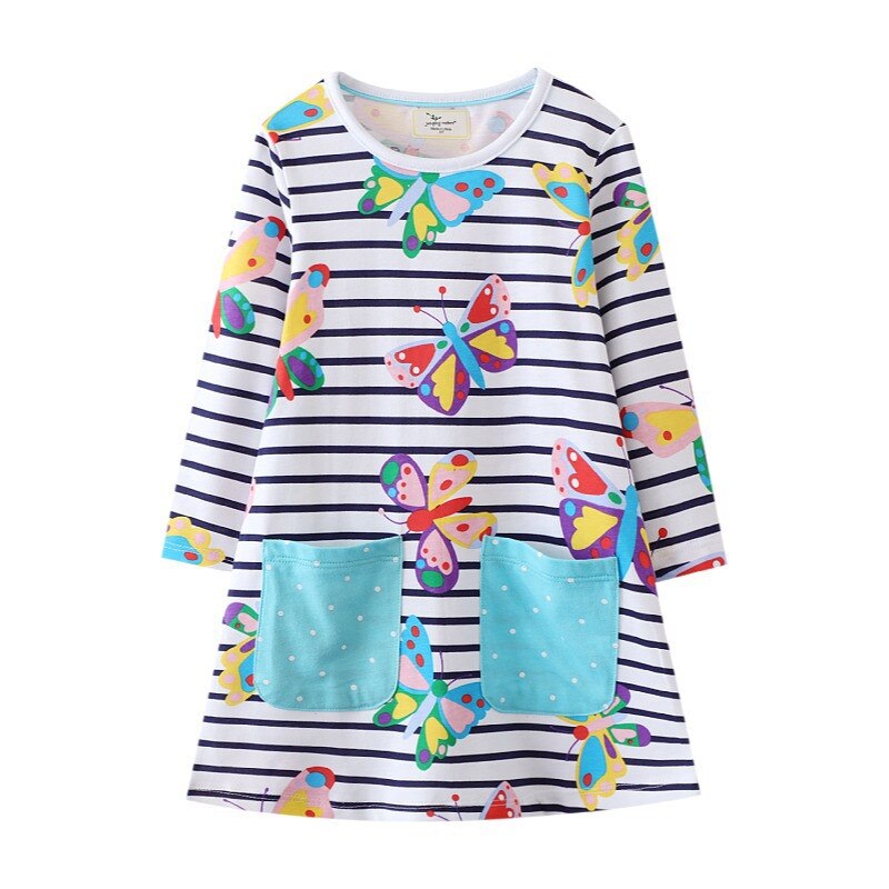 Pretty horse print long sleeve cotton dress for girls. Comfy & stylish kids fashion, ideal for fall.