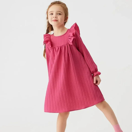 Girls' long sleeve ruffled spring princess dress with A-line skirt, perfect for toddlers.