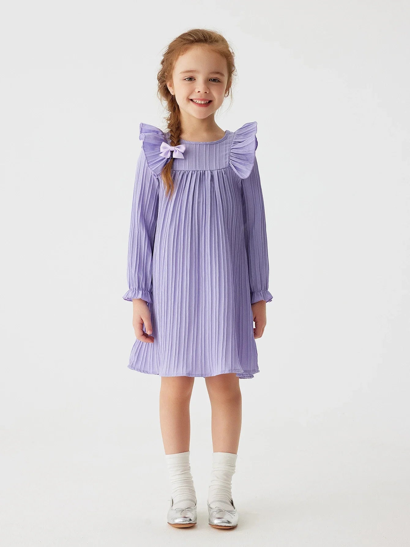 Casual long sleeve ruffle dress for girls, a versatile princess style for everyday wear.