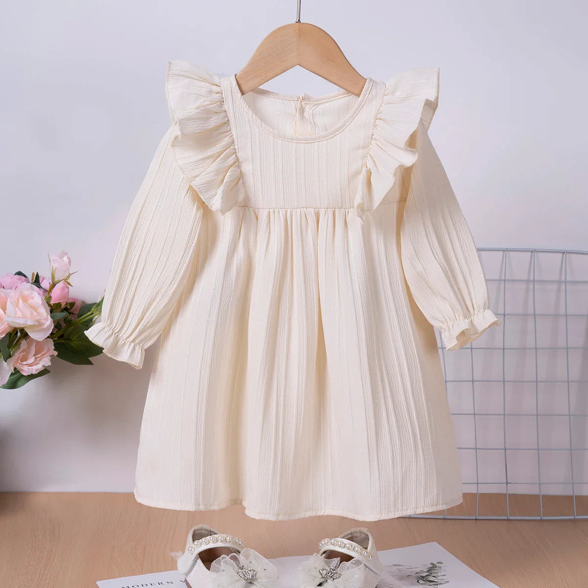 Party-ready long sleeve ruffled princess dress for girls, vibrant and fun children's wear.