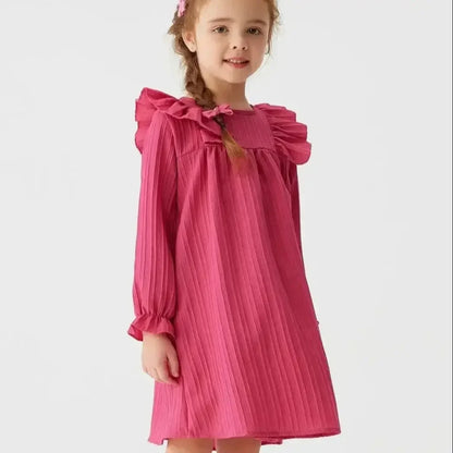 Elegant girls' long sleeve ruffle dress for fall, a beautiful kids' fashion princess style.