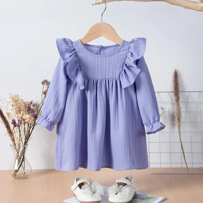 Girls' long sleeve princess dress, a comfortable and fashionable ruffled option for spring.