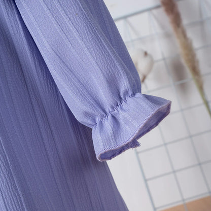 Girls' long sleeve A-line princess dress with ruffled hem, a delightful spring outfit.