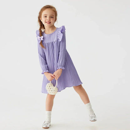 Toddler girl wearing a charming long sleeve ruffled princess dress, ideal for spring casual wear.