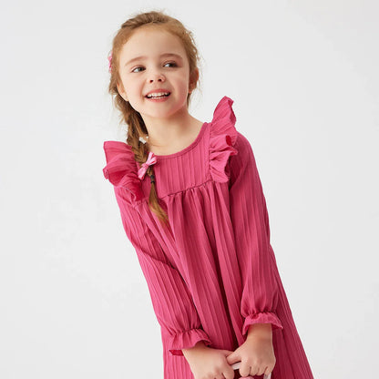 Back view of a princess long sleeve ruffled dress for girls, showing the elegant design.