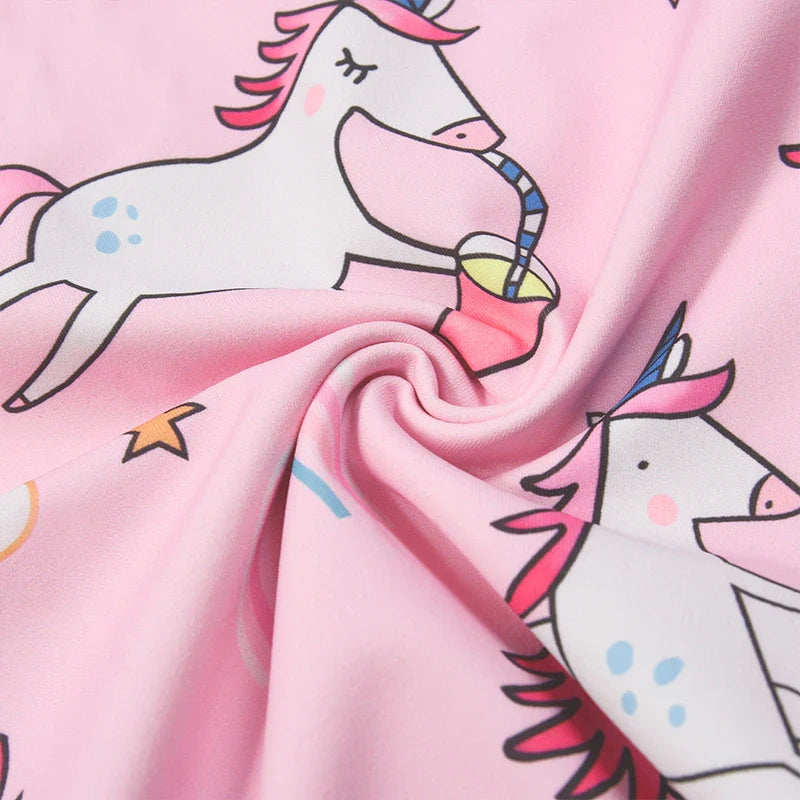 Girls' long sleeve UV protect swimsuit, a fun printed design for sunny days.