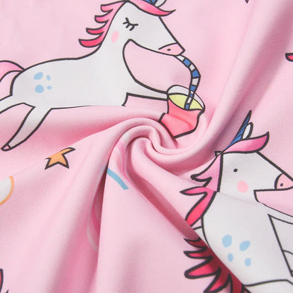 Girls' long sleeve UV protect swimsuit, a fun printed design for sunny days.