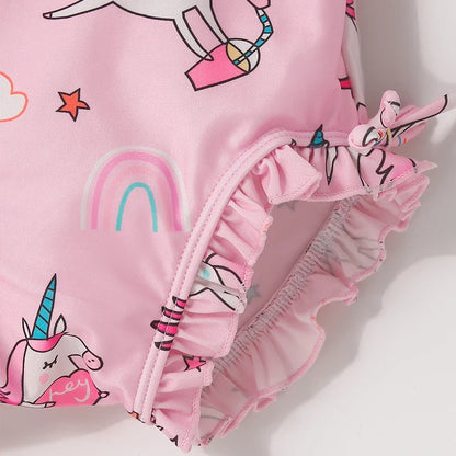 Child's printed long sleeve UV protect swimsuit, perfect for safeguarding delicate skin.