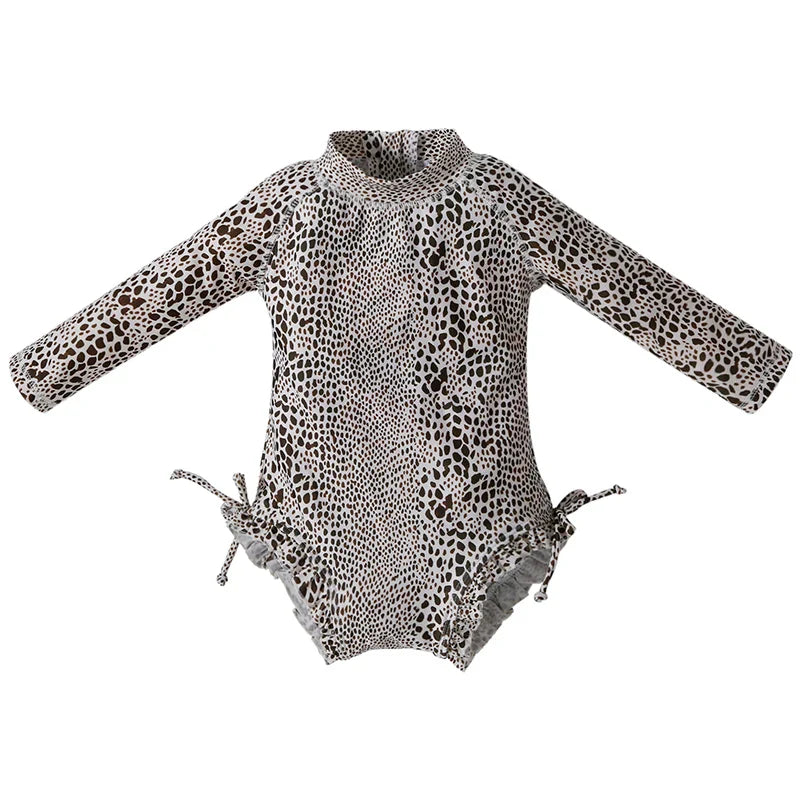 Kids' long sleeve UV protect beachwear, bright floral print, comfortable toddler swimwear.