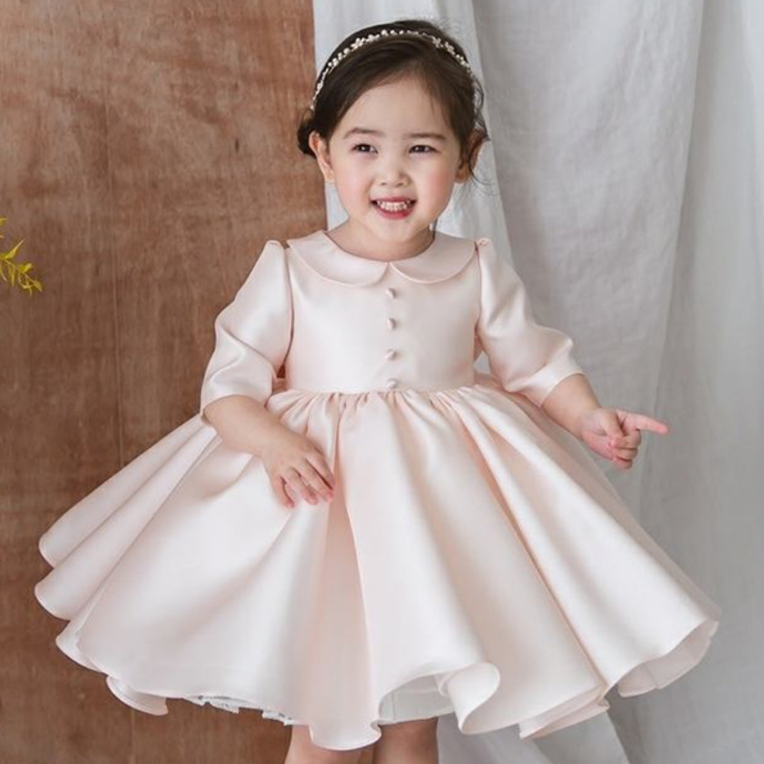 Infant girl's formal cotton blend long-sleeve dress, perfect for christening or special occasion wear