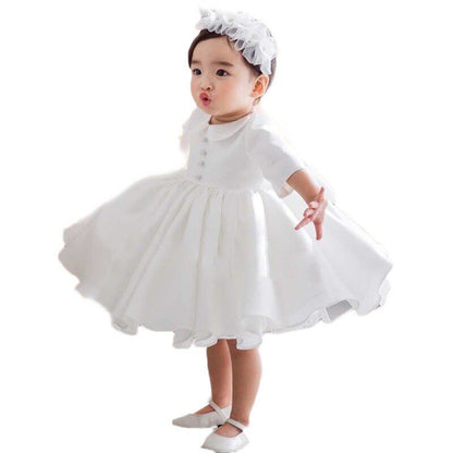 White long sleeve christening dress for girls, featuring a classic design and comfortable cotton blend