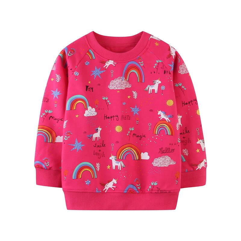 Full shot of girls' magical unicorn embroidered pullover sweater for fall winter, toddler