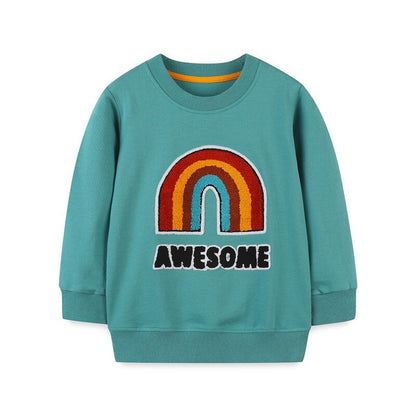 Toddler girl wearing a magical unicorn embroidered fall winter long-sleeve cotton sweater