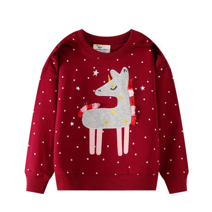 Folded girls' embroidered unicorn sweater, a cozy long-sleeve top for toddler fashion