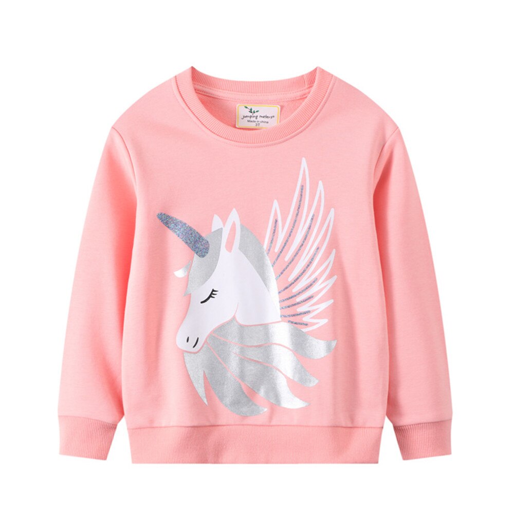 Girls' long-sleeve cotton sweater with a large, colorful unicorn embroidery for kids fashion