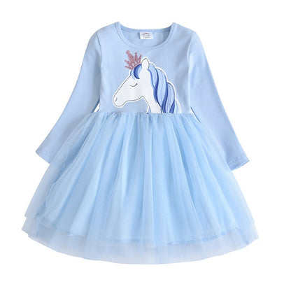 Charming girls' unicorn dress with a pretty layered skirt. Comfortable children's clothing for daily wear.