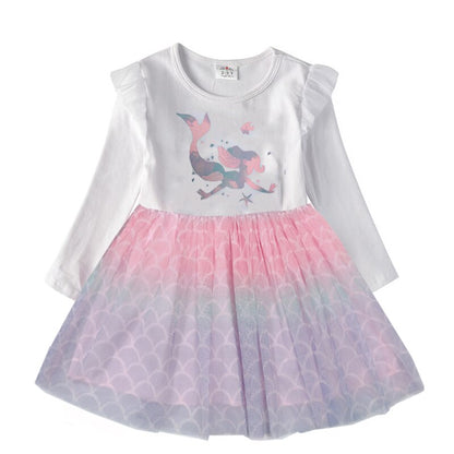 Vibrant summer dress for girls: magical unicorn print & playful layered skirt. Cool cotton fabric.