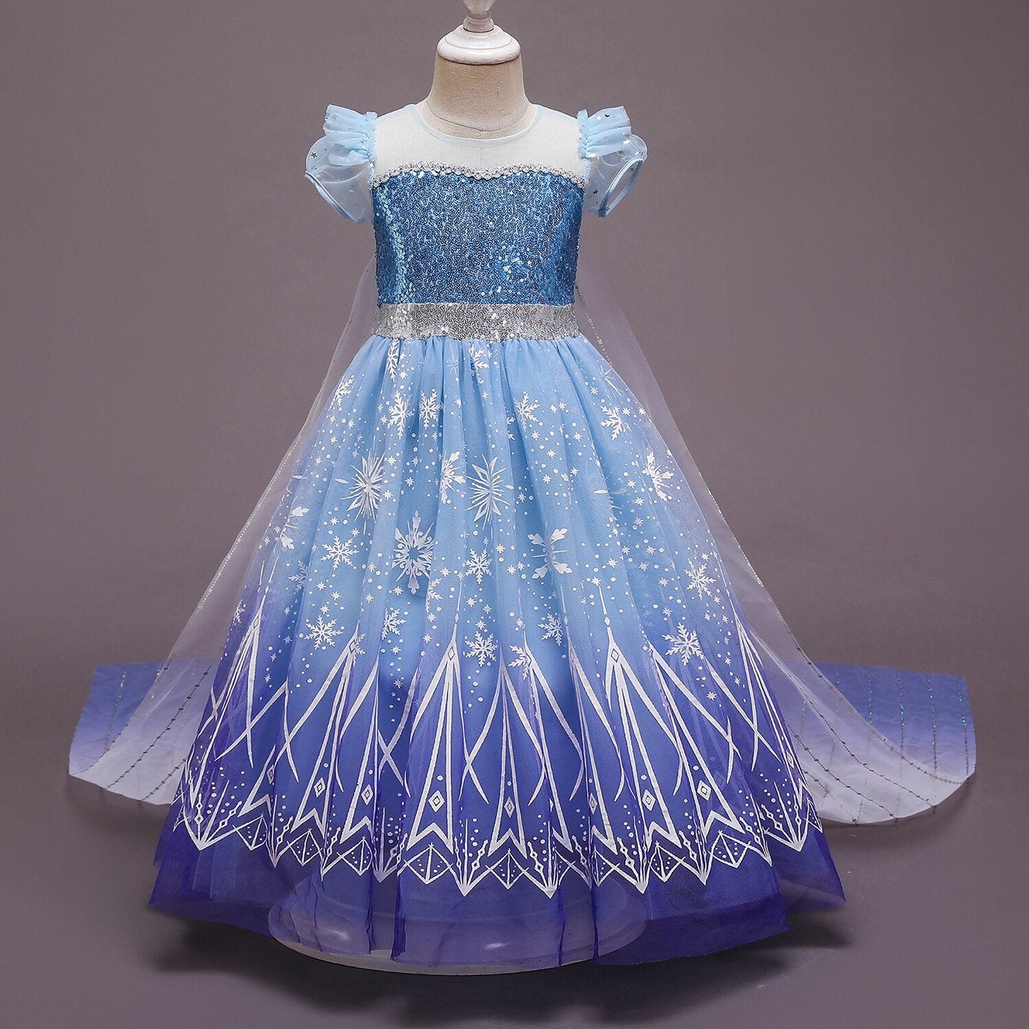 Little girl's fancy dress costume: a unicorn princess gown with soft wings and a gradient skirt.