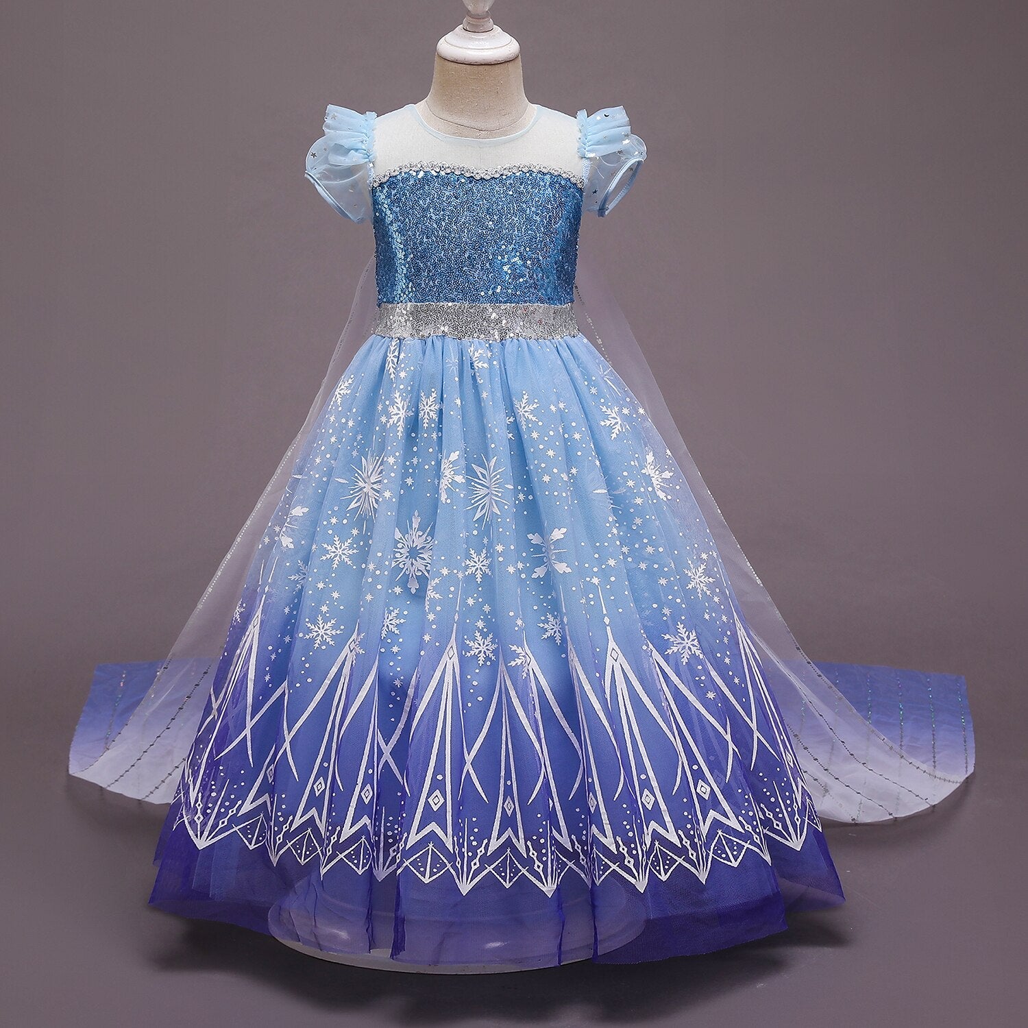 Little girl's fancy dress costume: a unicorn princess gown with soft wings and a gradient skirt.