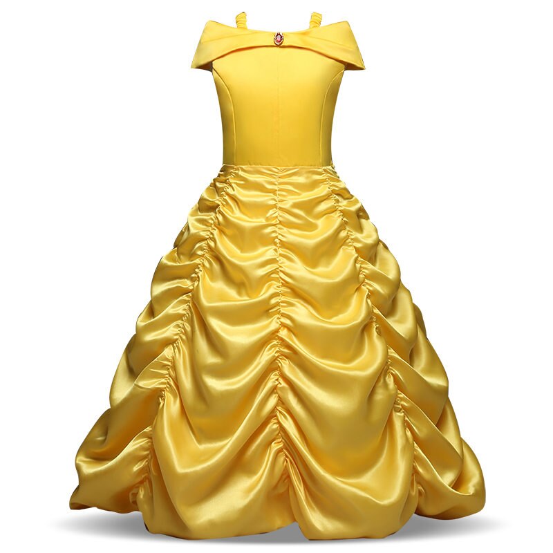 Studio shot of a girls' colorful unicorn princess dress, ideal for special occasions & imaginative play