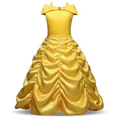 Studio shot of a girls' colorful unicorn princess dress, ideal for special occasions & imaginative play