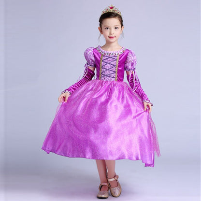 Side view of a girls' winged unicorn princess dress, highlighting the layered, vibrant skirt design.