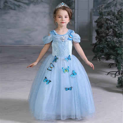 Magical unicorn princess party dress for toddlers, adorned with iridescent wings and a flowing train.