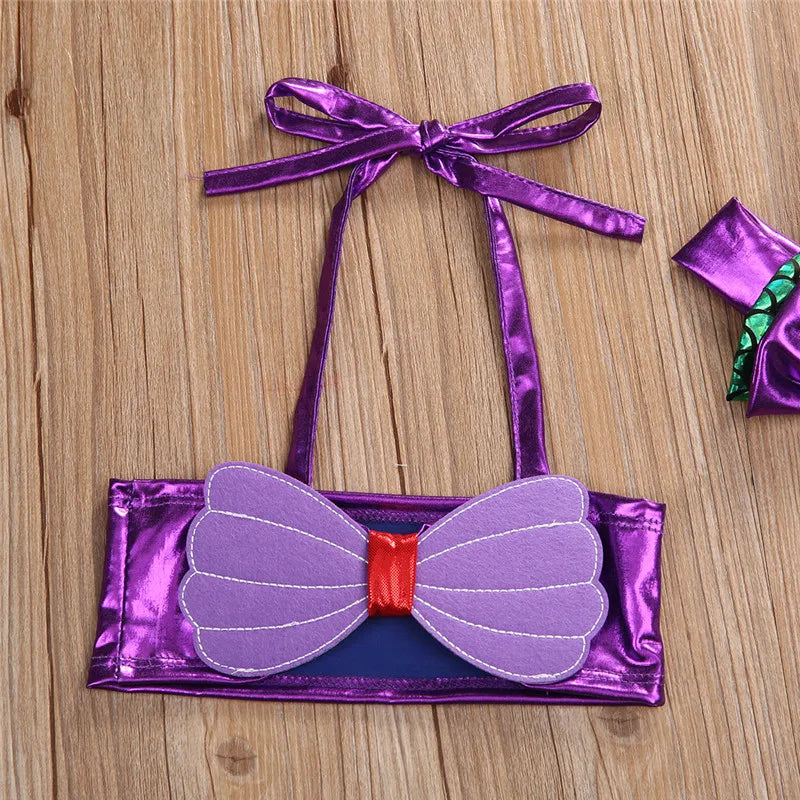 Side view of infant girl's mermaid bikini set, ideal for pool fun & beach wear