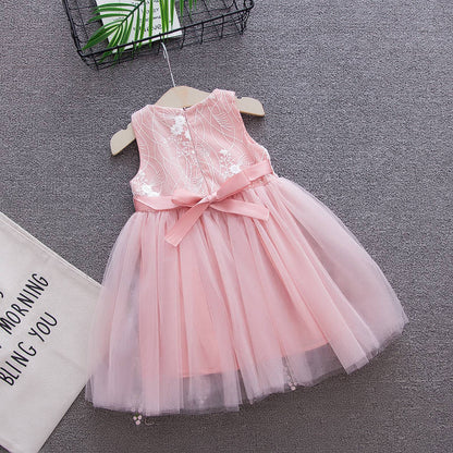 Childrens casual floral embroidered dress with short sleeves, ideal for summer wear.