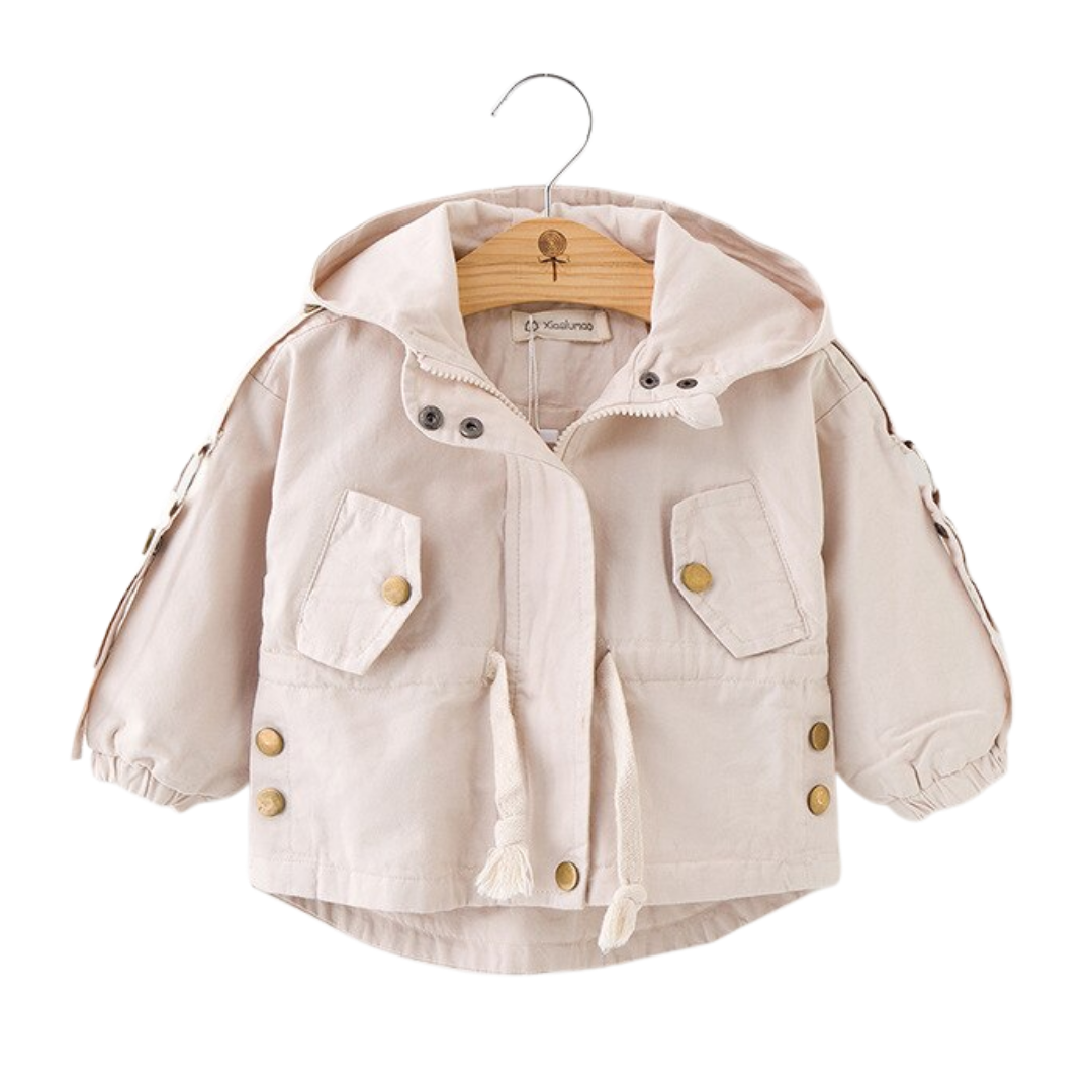 Girls' Nordic Denim Button Hoodie Jacket, light wash denim, front view, for baby & toddler clothing