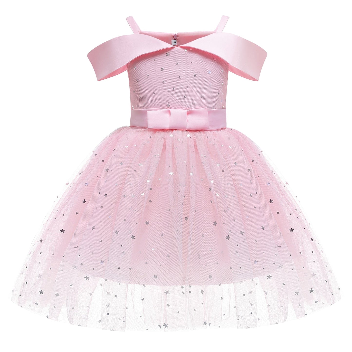 Child's off-shoulder starry princess party dress, ideal for celebrations and special occasions.