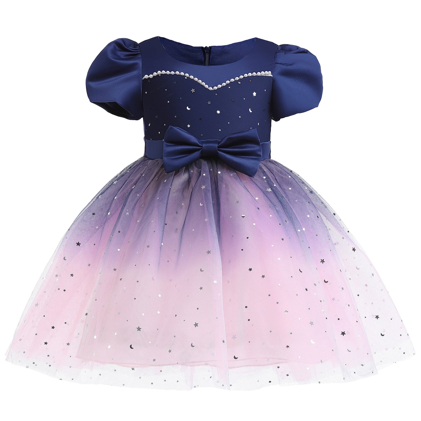 Elegant girls' off-shoulder twinkle star dress, a beautiful ballgown for parties & events.