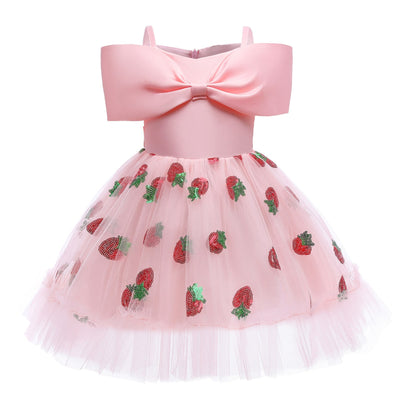 Toddler girl's off-shoulder starry ballgown, a fancy dress for children's special events.