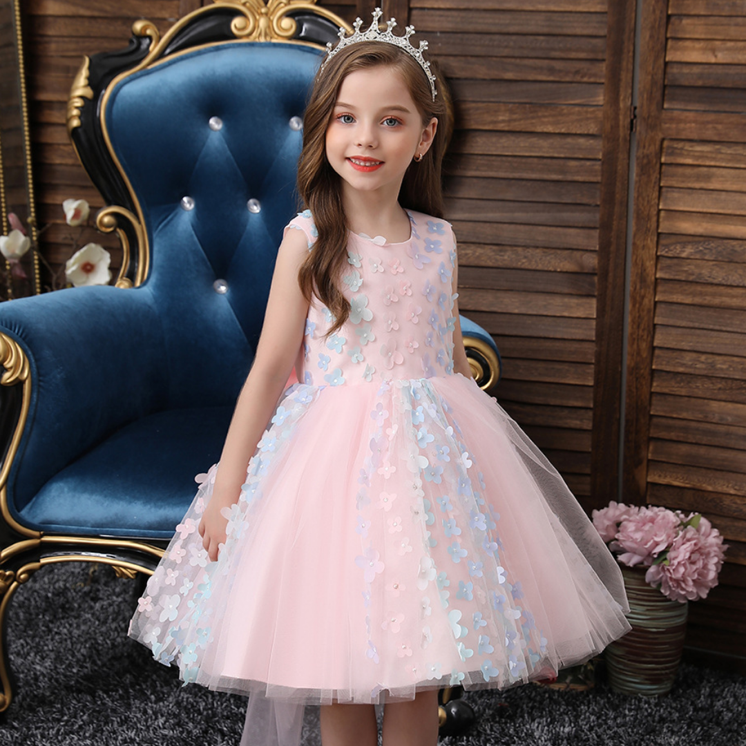 Girls' ombre floral ball gown with pearl appliques, perfect for a party or special occasion