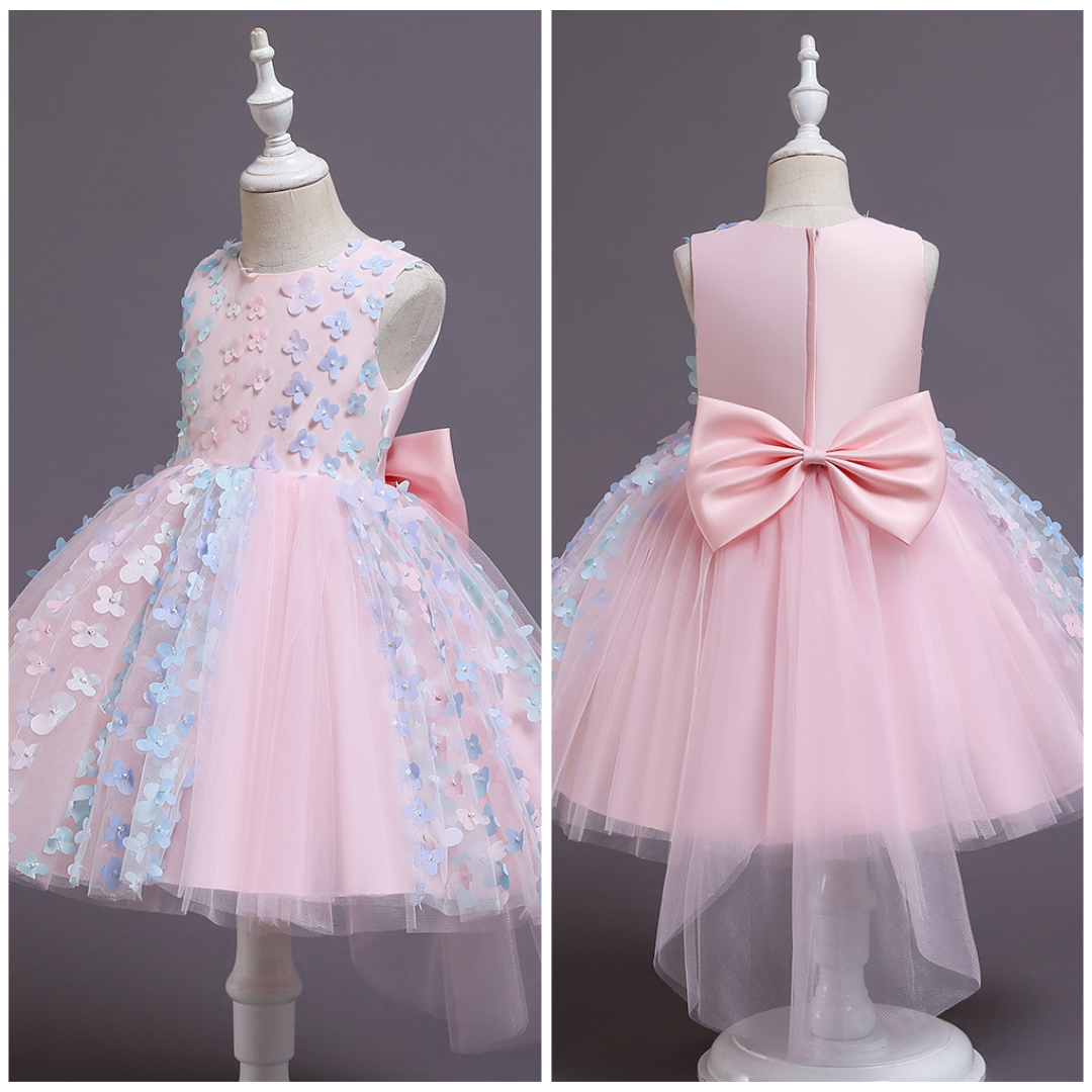 Kids fashion: Girls' elegant ombre floral pearl party dress, ideal for toddlers