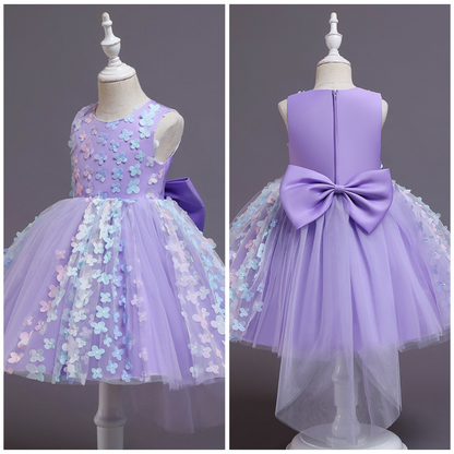 Girls' colorful elegant ombre floral pearl party dress, a beautiful princess gown