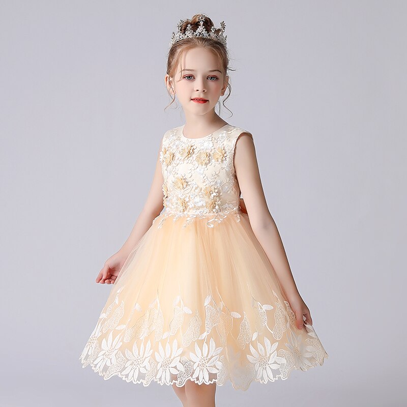 Girls princess party dress with shimmering butterflies, pearls & rhinestones, a beautiful kids formal wear option.
