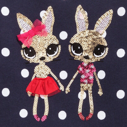 Girls' long-sleeve pink bunny applique sweater, comfortable toddler winter collection