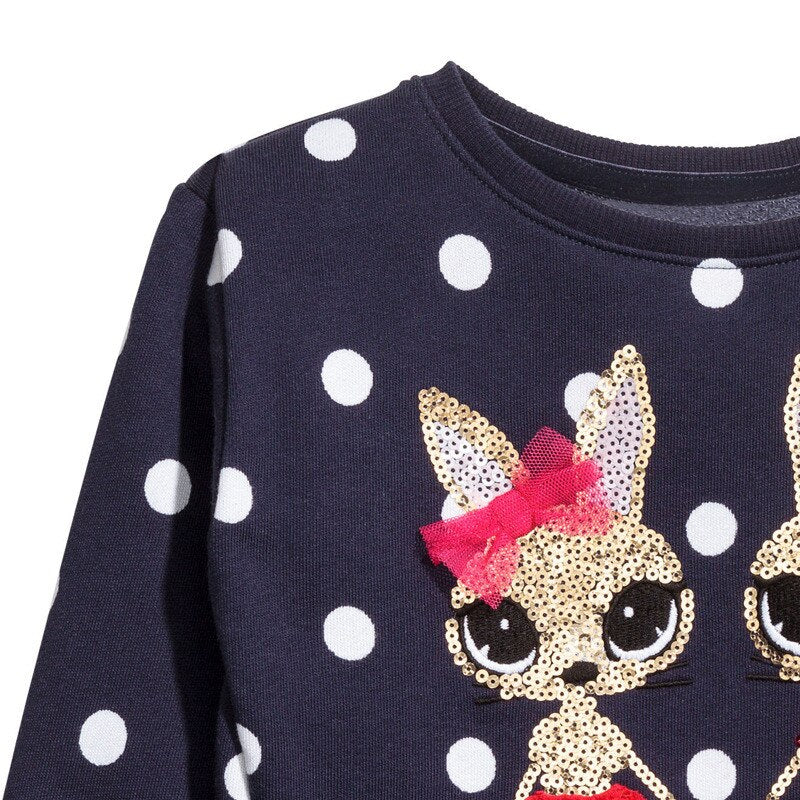 Cute animal bunny design cotton sweater for little girls, crewneck toddler clothing