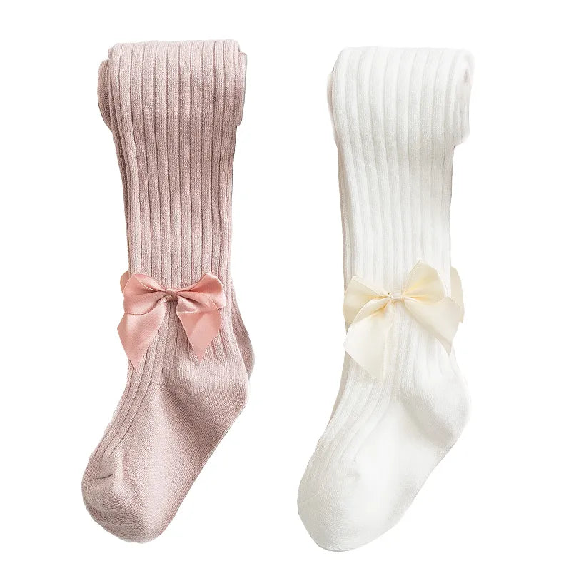 Four pairs of girls' colorful cotton bow socks, including pink, white, and purple, baby accessories