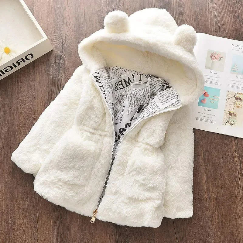 Red hooded winter jacket for toddlers, with plush faux fur for extra warmth