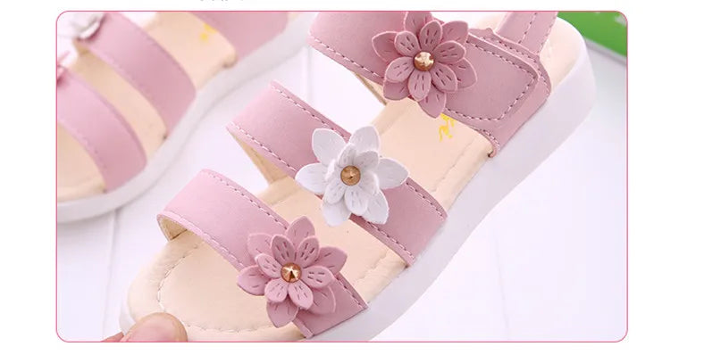 Princess-style floral gladiator sandals for girls, featuring a flexible sole