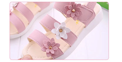 Princess-style floral gladiator sandals for girls, featuring a flexible sole