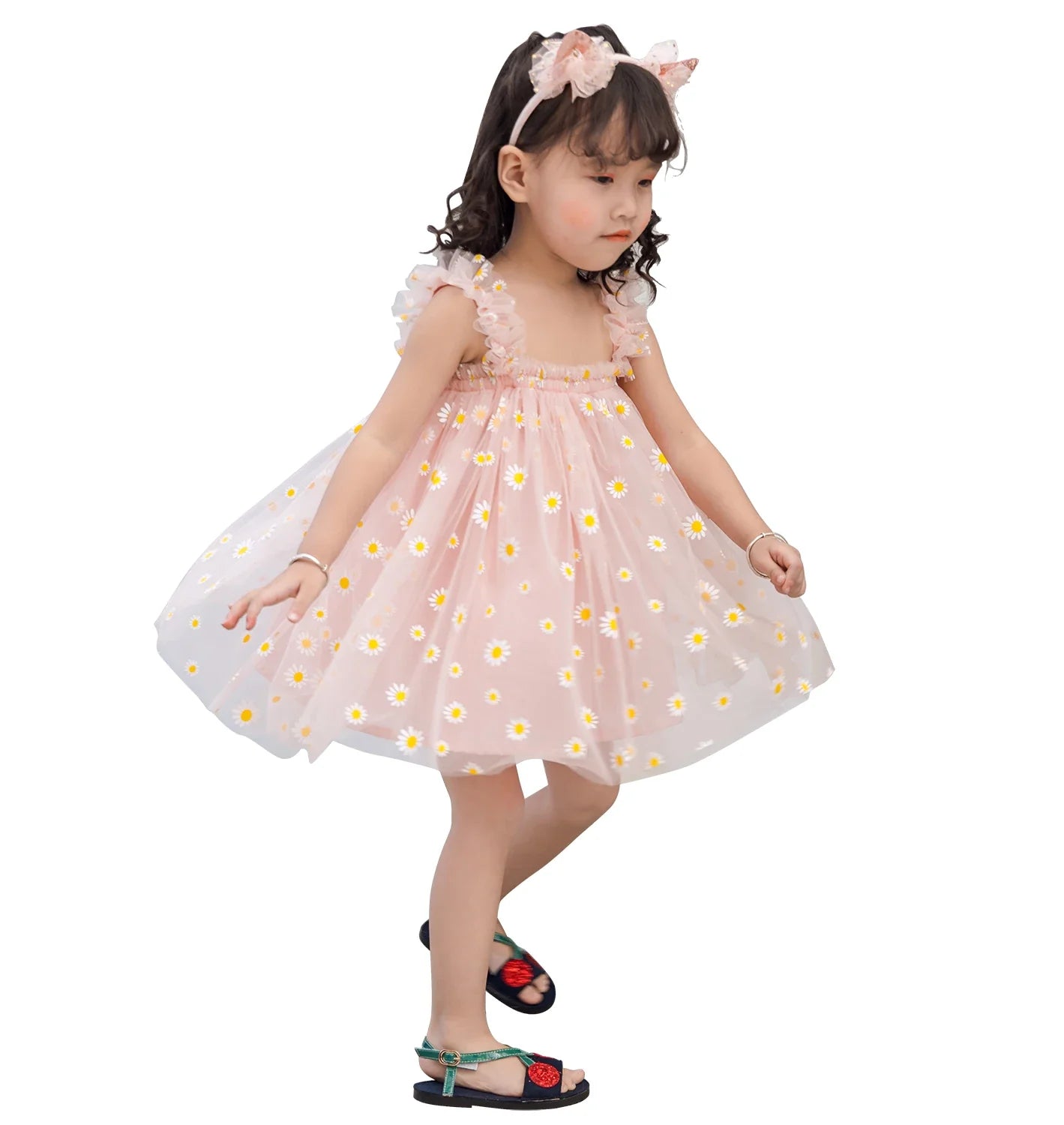 Girls birthday princess dress with a vibrant floral design and full tutu skirt