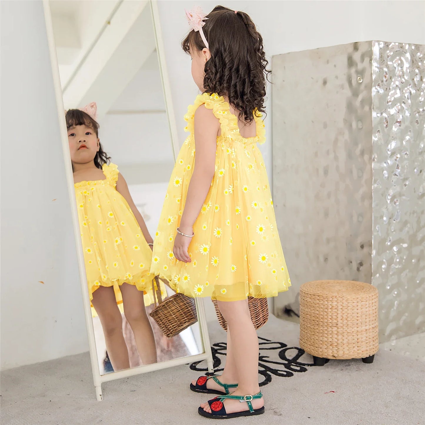 Girls floral birthday dress with a comfortable cotton lining and tulle overlay