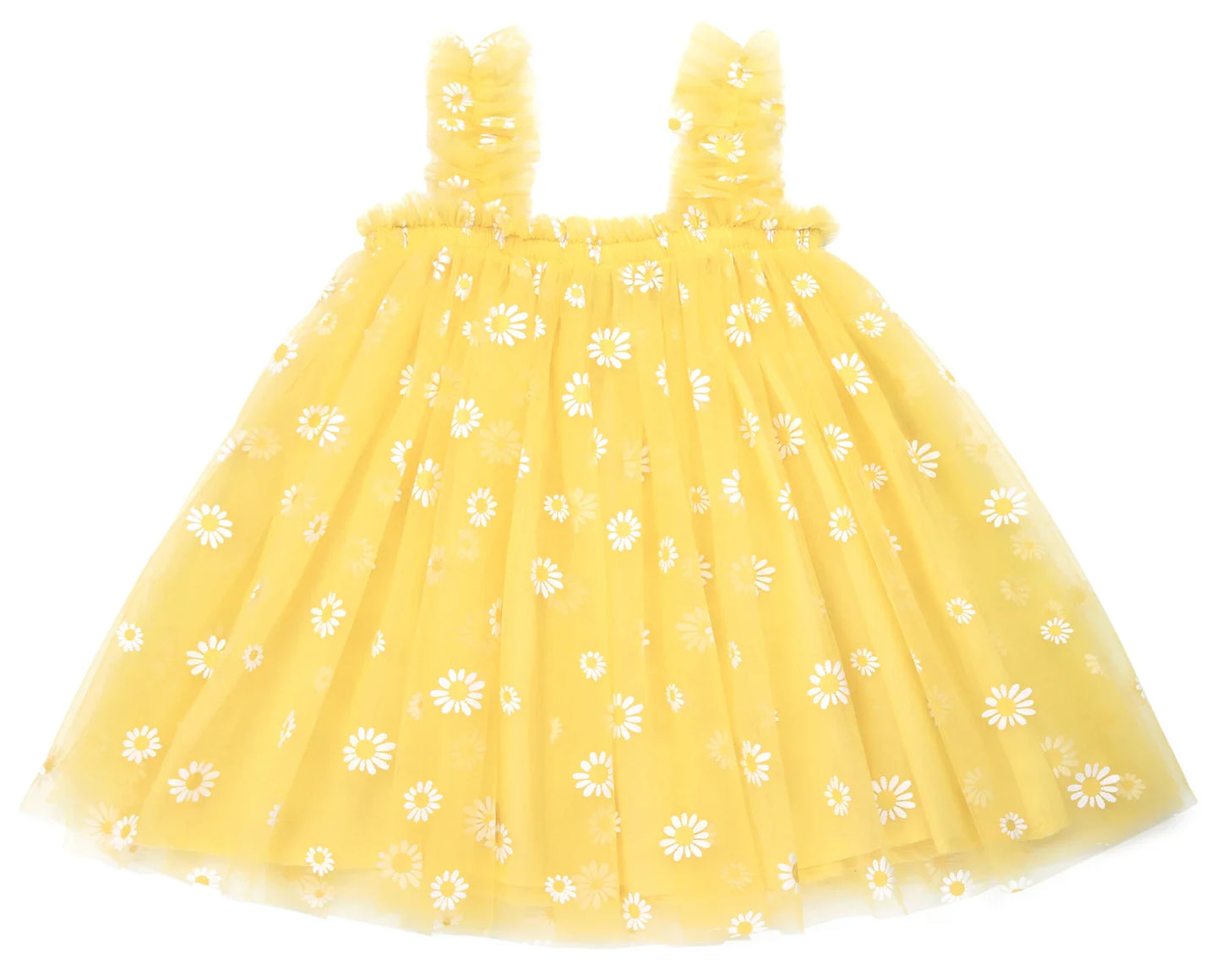 Detailed shot of sparkly floral accents on a girls party tutu dress